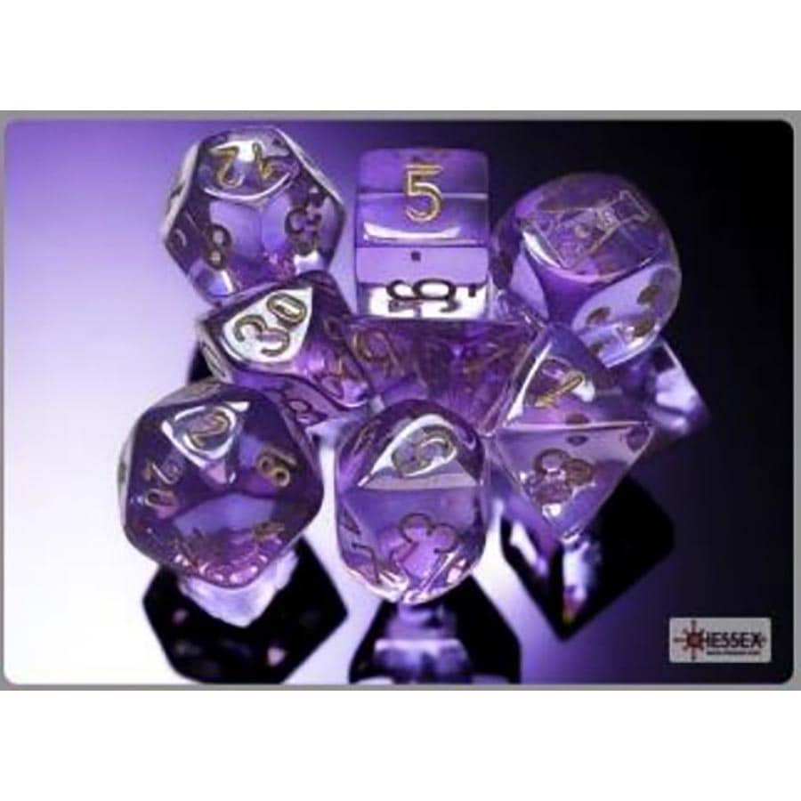 7ct Trans Lavender/gold dice