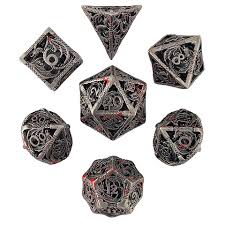 Dragon Rampant Silver Blood Hollow Metal RPG Dice Set