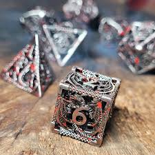 Dragon Rampant Silver Blood Hollow Metal RPG Dice Set