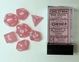 7CT FROSTED POLY DICE, PINK/WHITE